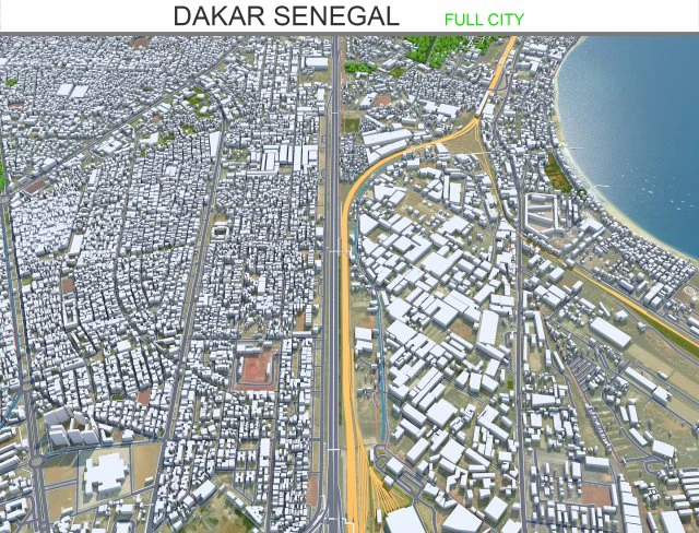 Dakar city Senegal 20km 3D Model .c4d .max .obj .3ds .fbx .stl .blend 