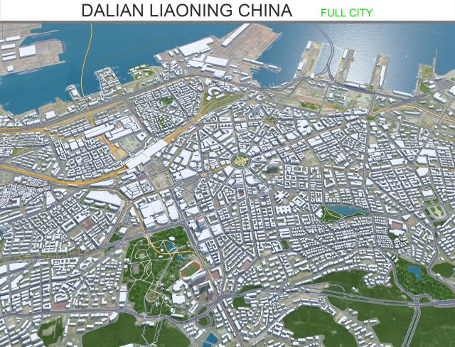 Dalian Liaoning city China 130km 3D Model .c4d .max .obj .3ds .fbx .stl .blend 