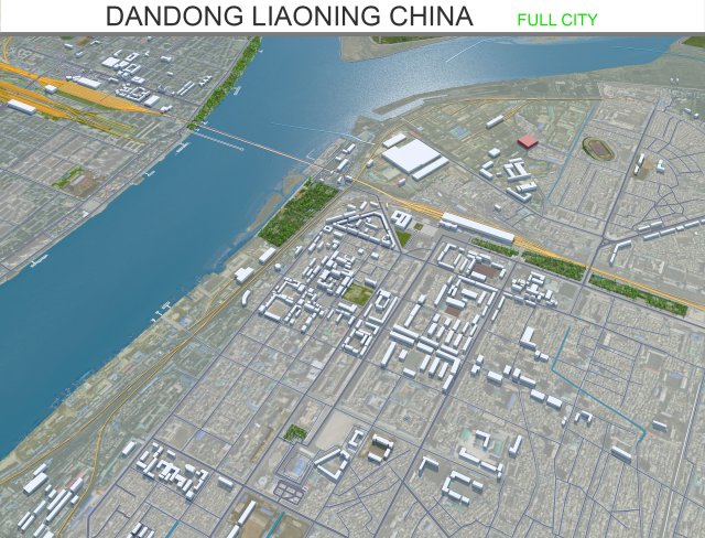 Dandong city Liaoning China 35km 3D 모델 .c4d .max .obj .3ds .fbx .stl .blend