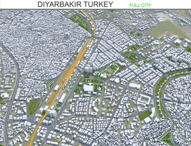 Diyarbakr city Turkey 25km 3D Модель .c4d .max .obj .3ds .fbx .stl .blend