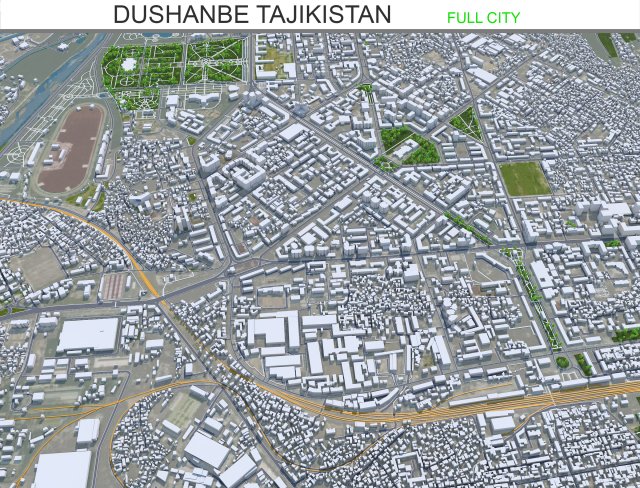 Dushanbe city Tajikistan 25km 3D Model .c4d .max .obj .3ds .fbx .stl .blend 