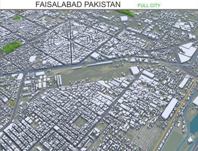 Faisalabad city Pakistan 45km 3D Model .c4d .max .obj .3ds .fbx .stl .blend