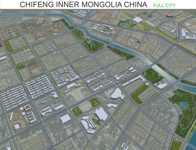 Chifeng Inner city Mongolia China 35km 3D Model .c4d .max .obj .3ds .fbx .stl .blend 