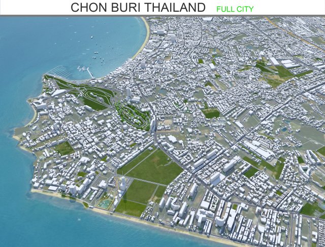 Chon city Buri Thailand 120km 3D Model .c4d .max .obj .3ds .fbx .stl .blend