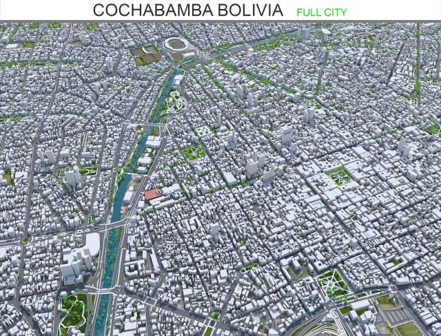 Cochabamba city Bolivia 40km 3D Model .c4d .max .obj .3ds .fbx .stl .blend 