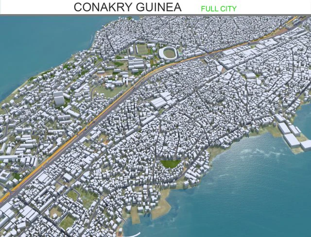 Conakry ciudad Guinea 50 km Modelo 3D .c4d .max .obj .3ds .fbx .stl .blend 