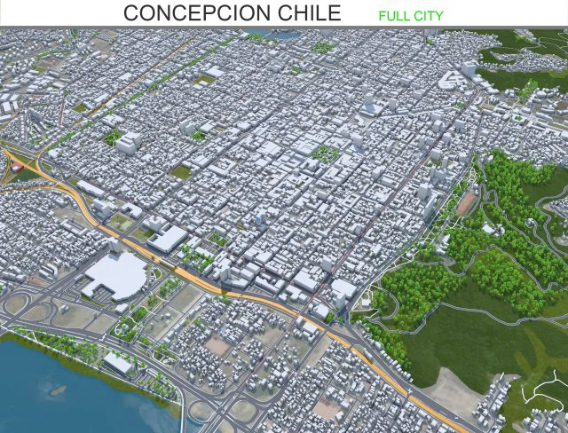Concepcion city Chile 25km 3D Model .c4d .max .obj .3ds .fbx .stl .blend