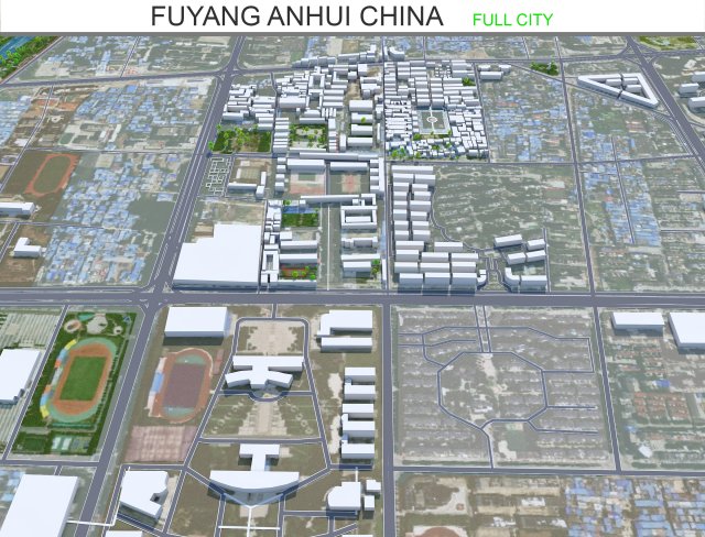 Fuyang city Anhui China 30km 3D 模型 .c4d .max .obj .3ds .fbx .stl .blend 