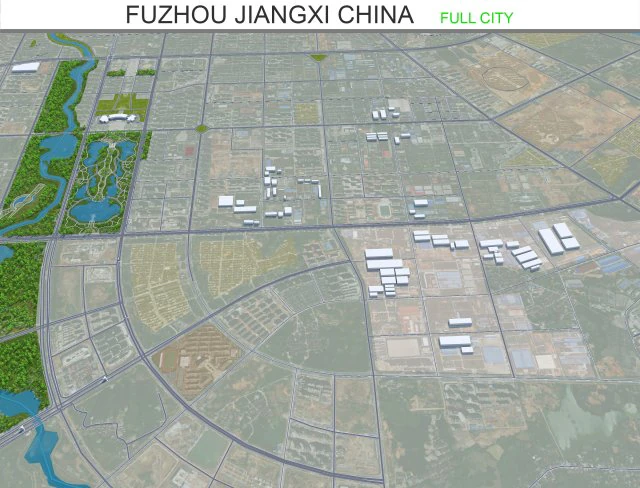 Cidade de Fuzhou Jiangxi China 25 km Modelo 3D .c4d .max .obj .3ds .fbx .stl .blend 