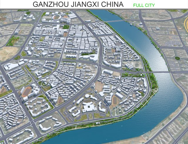 Ganzhou city Jiangxi China 50km Modèle 3D .c4d .max .obj .3ds .fbx .stl .blend 