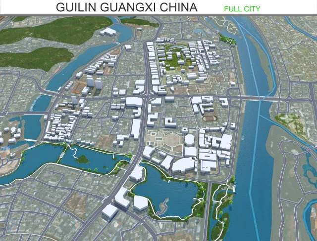 Guilin city Guangxi China 35km 3D Model .c4d .max .obj .3ds .fbx .stl .blend