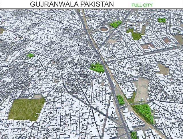 Gujranwala city Pakistan 30km 3D Model .c4d .max .obj .3ds .fbx .stl .blend 