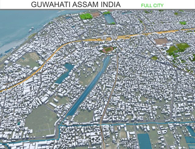 Guwahati city Assam India 35km 3D Model .c4d .max .obj .3ds .fbx .stl .blend 