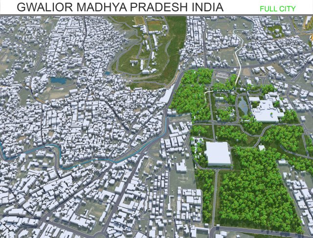 Gwalior city Madhya Pradesh India 25km 3D Model .c4d .max .obj .3ds .fbx .stl .blend 