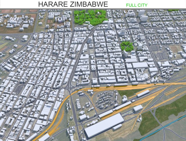 Harare city Zimbabwe 35km 3D Model .c4d .max .obj .3ds .fbx .stl .blend 