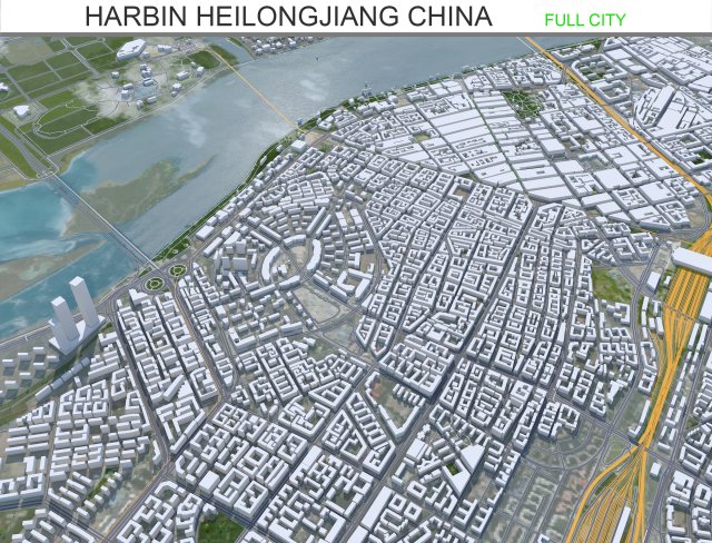 Harbin city Heilongjiang China 90km 3D Model .c4d .max .obj .3ds .fbx .stl .blend 