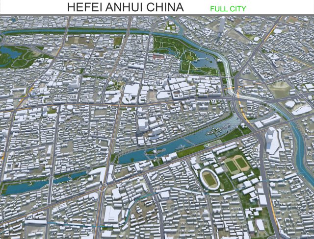 Hefei Anhui city China 70km 3D Model .c4d .max .obj .3ds .fbx .stl .blend 