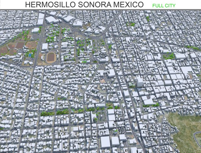 Hermosillo city Sonora Mexico 25km 3D Model .c4d .max .obj .3ds .fbx .stl .blend 