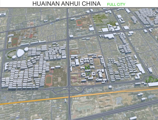 Huainan city Anhui China 55km 3D Model .c4d .max .obj .3ds .fbx .stl .blend 