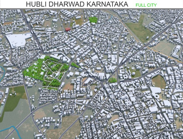 Hubli Dharwad city Karnataka 20km 3Dモデル .c4d .max .obj .3ds .fbx .stl .blend 