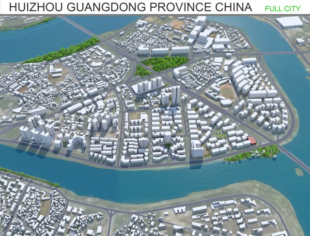 Huizhou Guangdong city Province China 80km 3D Model .c4d .max .obj .3ds .fbx .stl .blend 