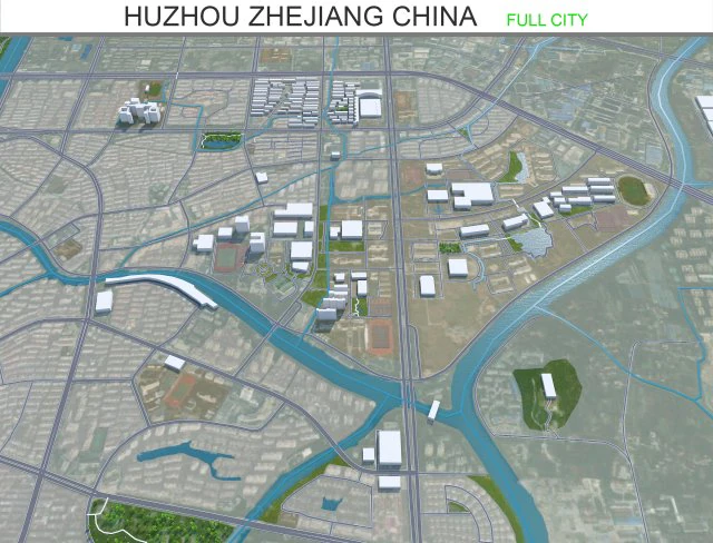 中国浙江省湖州市 50公里 3D 模型 .c4d .max .obj .3ds .fbx .stl .blend 