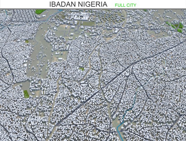 Ibadan city Nigeria 40km 3D 模型 .c4d .max .obj .3ds .fbx .stl .blend