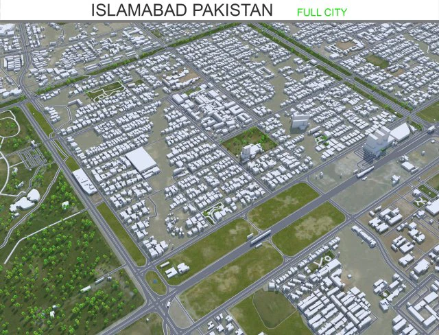 Islamabad city Pakistan 50km 3D Model .c4d .max .obj .3ds .fbx .stl .blend 