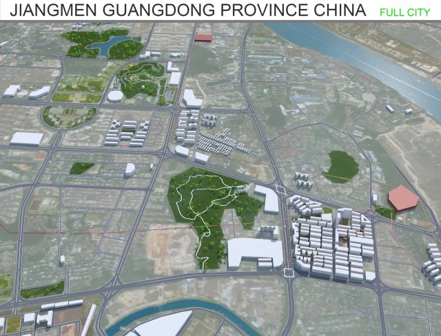 Jiangmen Guangdong city Province China 50km 3D Model .c4d .max .obj .3ds .fbx .stl .blend 