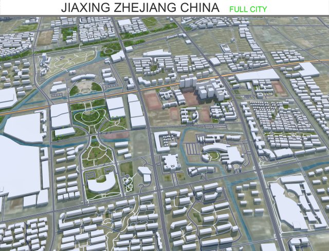 Jiaxing city Zhejiang China 90km 3D Model .c4d .max .obj .3ds .fbx .stl .blend 