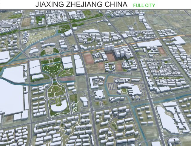 Jiaxing city Zhejiang China 90km 3D Model .c4d .max .obj .3ds .fbx .stl .blend 