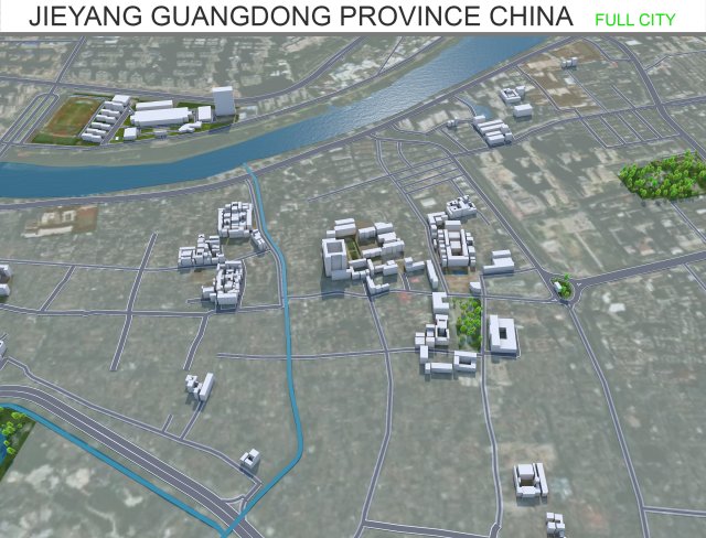 Jieyang Guangdong city Province China 55km 3D Model .c4d .max .obj .3ds .fbx .stl .blend 