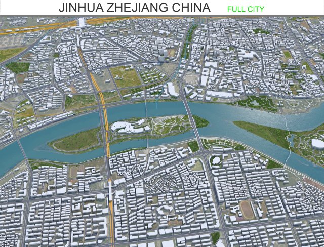 Jinhua Zhejiang city China 35km 3D मॉडल .c4d .max .obj .3ds .fbx .stl .blend 