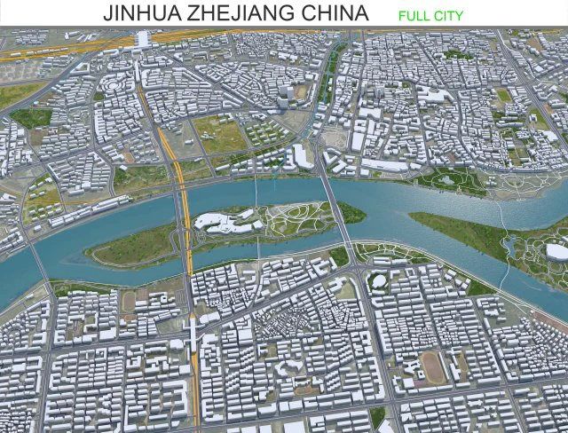 Jinhua Zhejiang city China 35km 3D Model .c4d .max .obj .3ds .fbx .stl .blend