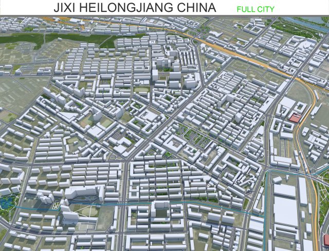 Jixi Heilongjiang city China 30km Modello 3D .c4d .max .obj .3ds .fbx .stl .blend 