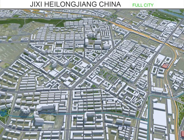Jixi Heilongjiang city China 30km 3D Model .c4d .max .obj .3ds .fbx .stl .blend