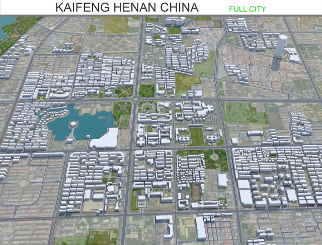 Kaifeng Henan city China 40km Model 3D .c4d .max .obj .3ds .fbx .stl .blend 