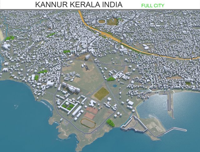 Kannur city Kerala India 10km 3D Model .c4d .max .obj .3ds .fbx .stl .blend 