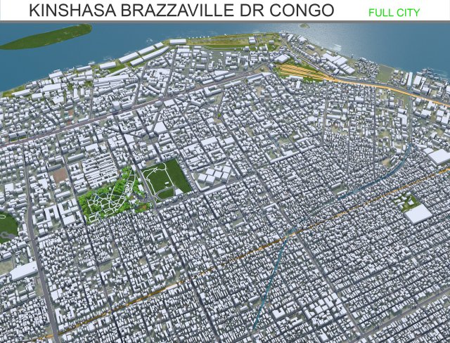 Kinshasa city Brazzaville Dr Congo 45km 3D Model .c4d .max .obj .3ds .fbx .stl .blend