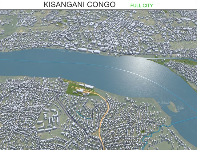 Kisangani city Congo 30km 3D Модель .c4d .max .obj .3ds .fbx .stl .blend 