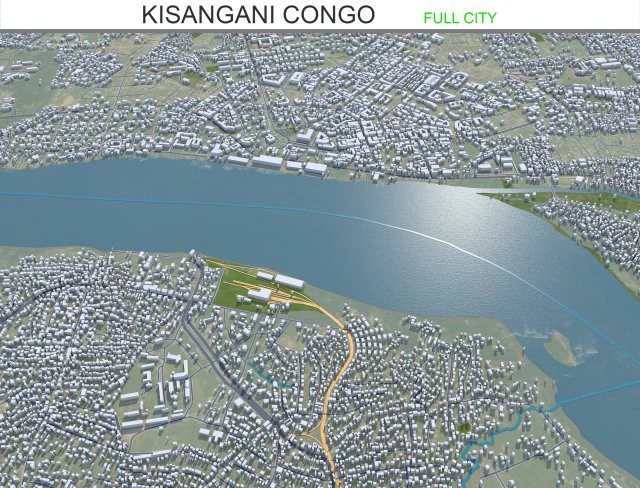 Kisangani city Congo 30km 3D Model .c4d .max .obj .3ds .fbx .stl .blend 