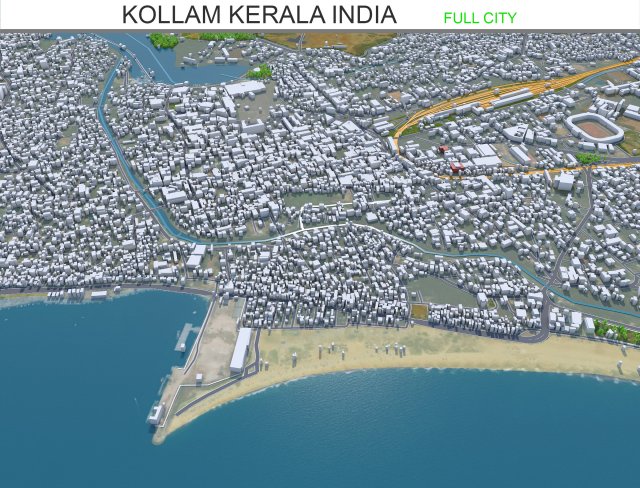 Kollam city Kerala India 30km 3D Model .c4d .max .obj .3ds .fbx .stl .blend 