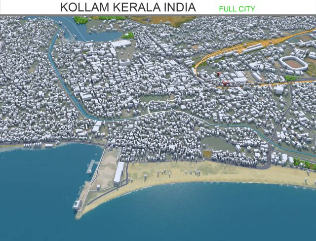 Kollam city Kerala India 30km 3D Model .c4d .max .obj .3ds .fbx .stl .blend 