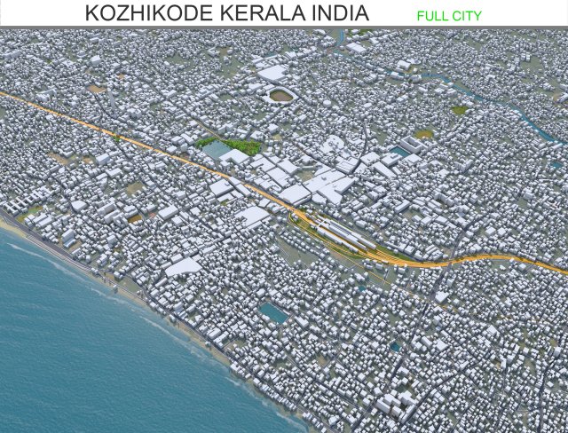 Kozhikode city Kerala India 35km 3D 模型 .c4d .max .obj .3ds .fbx .stl .blend 