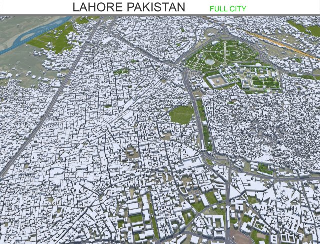 Lahore city Pakistan 50km Model 3D .c4d .max .obj .3ds .fbx .stl .blend 