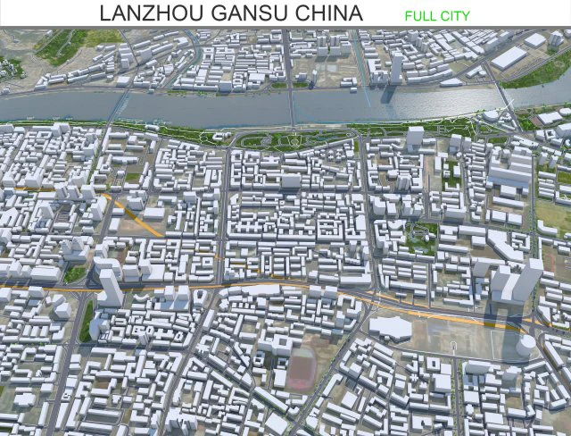 Lanzhou city Gansu China 75km 3D Model .c4d .max .obj .3ds .fbx .stl .blend 