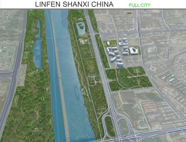 Cidade de Linfen Shanxi China 20 km Modelo 3D .c4d .max .obj .3ds .fbx .stl .blend