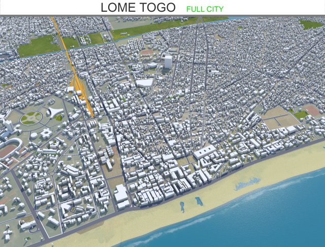 Lome city Togo 25km 3Dモデル .c4d .max .obj .3ds .fbx .stl .blend 