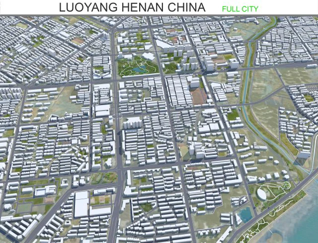 Luoyang Henan city China 100km 3D Model .c4d .max .obj .3ds .fbx .stl .blend 