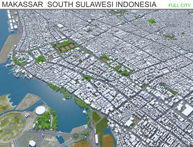 Makassar City South Sulawesi Indonesia 35km 3D Model .c4d .max .obj .3ds .fbx .stl .blend 
